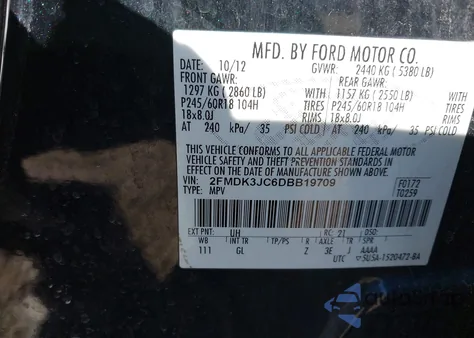 2013 Ford Edge Sel z USA, uszkodzony, nr VIN 2FMDK3JC6DBB19709